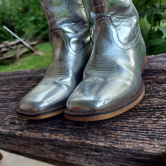 Shyanne Silver Metallic Western Cowboy Cowgirl Boots Girls - Picture 4 of 13